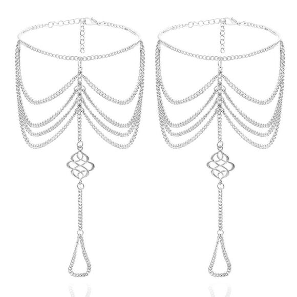 Silver Celtic Knot Multilayered Adjustable Anklet Foot Chains - Set of 2 - Picture 2 of 6